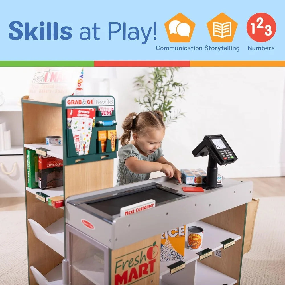 Best Selling Pretend Grocery Store Kids Cash Register with Scanner Shelves and Conveyor Belt Toy for Girls and Boys