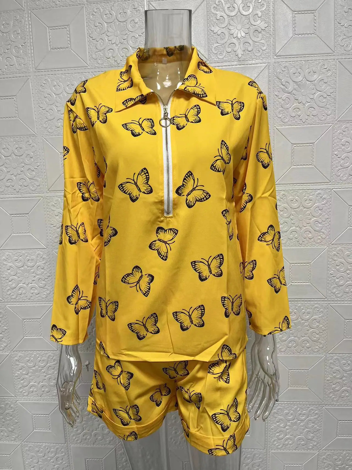 Summer Women's Letter Print Shirts Two Piece Sets Casual Turn-down Neck Long Sleeve Zipper Blouses Shorts Suits Loose Streetwear