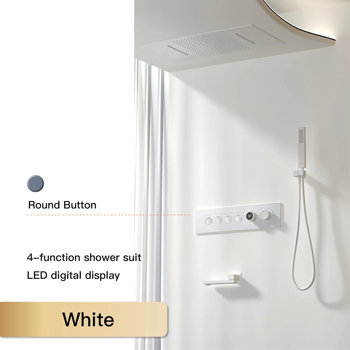 Luxury Black Brass Shower System, Wall Mounted Led Digital Display, Cold Hot Dual Control, Four Function Ceiling Shower Tap