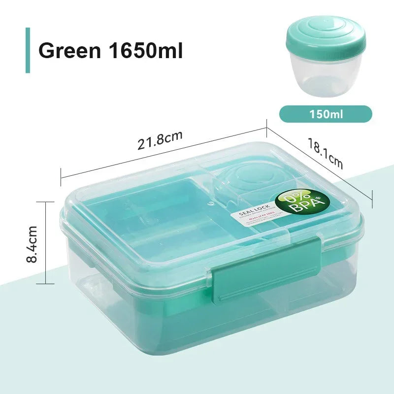 Lunch Box Portable Microwave Lunch Containers Sealed Salad Box Picnic Food Storage For Adult/Kid/Toddler 4 Compartment Container