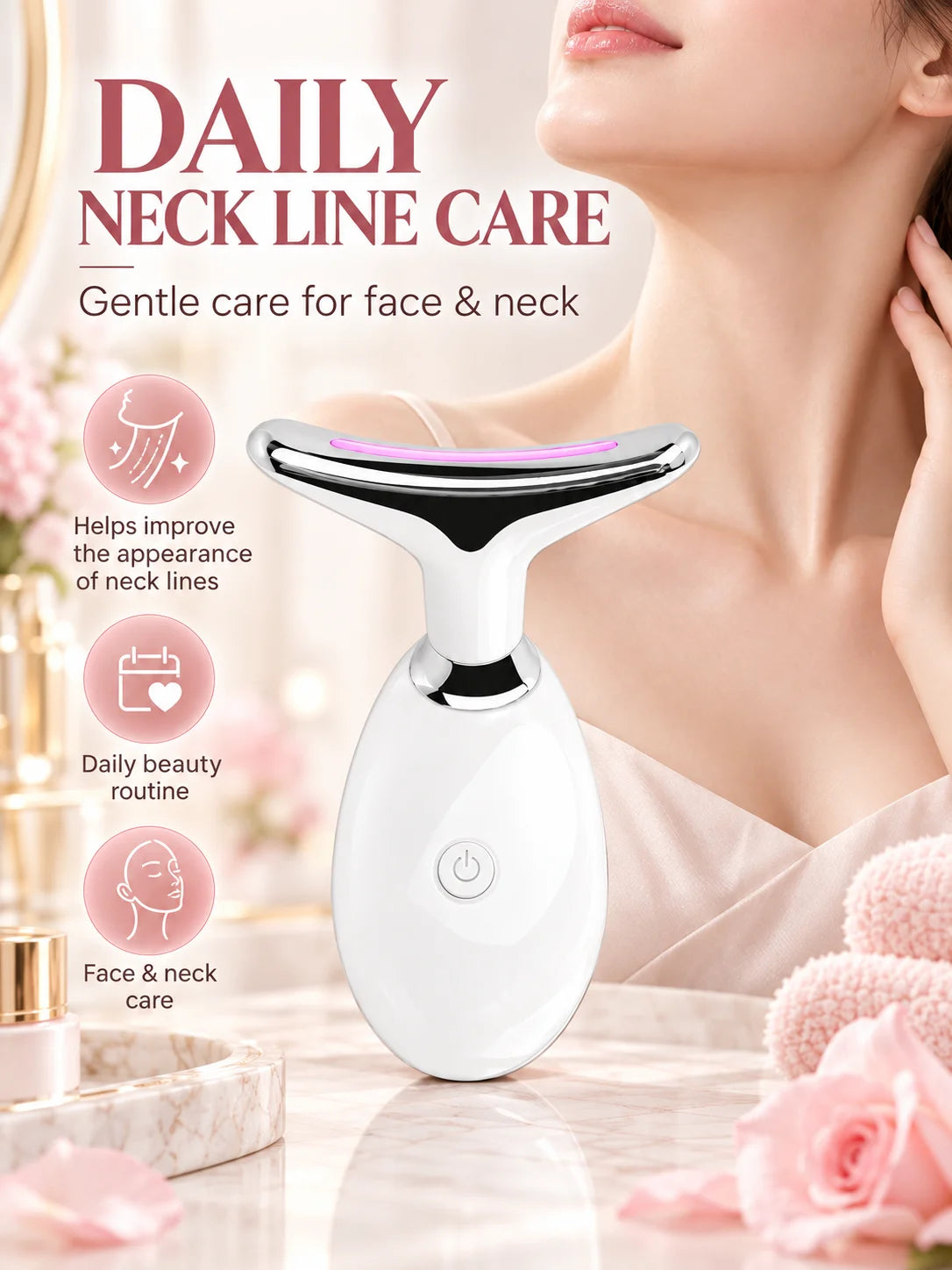 EMS Neck Massager Face Beauty Device T Shaped Neck Care Tool 3 Color Light Warm Care Ion Cleansing Rechargeable Skin Care
