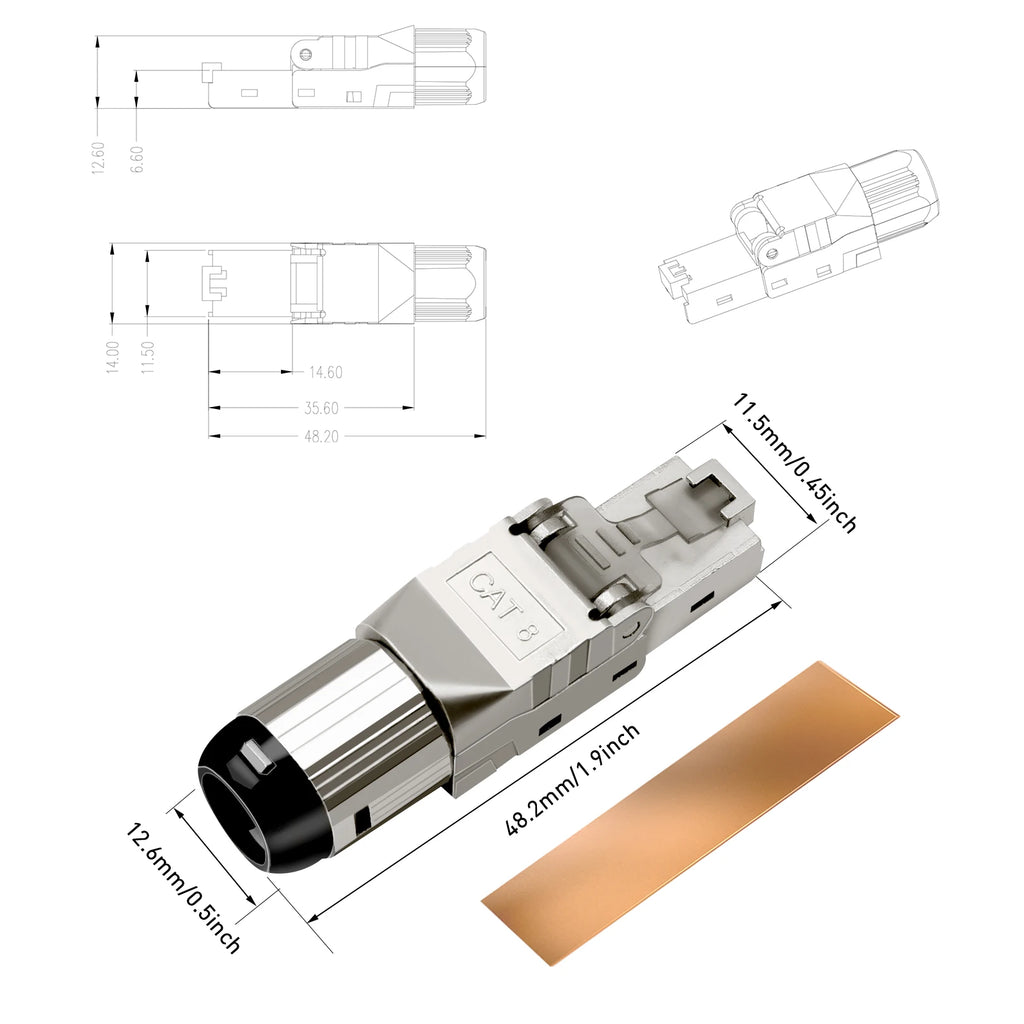 ZoeRax RJ45 Cat8 Cat7 Cat6A Connectors RJ45 Shielded Toolless Modular Termination Plug 2000MHz 40G LAN Cable for 22AWG-24AWG