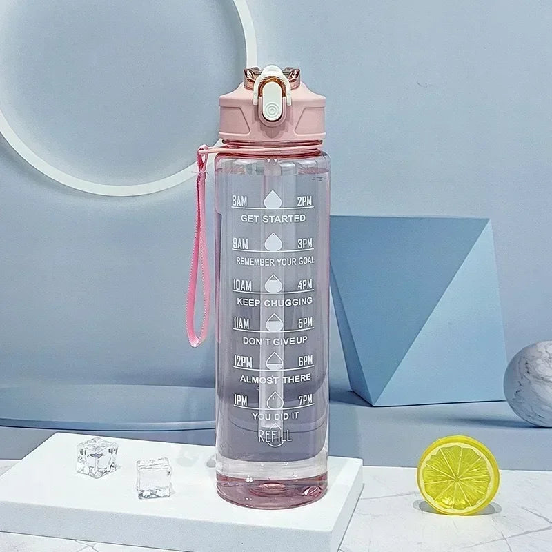 Sports Water Bottle with Time-Tracking Straw Leak Proof Locking Flip Cover for Easy Carry Ideal for Outdoor Adventures