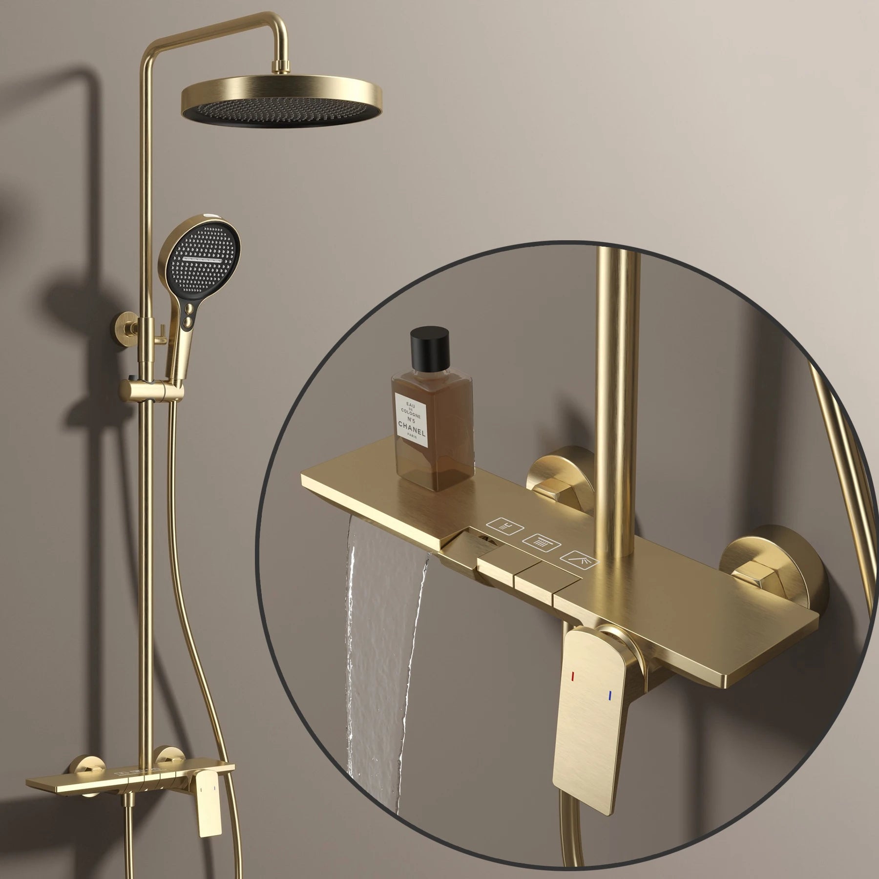 Rose Gold Piano Bathroom Shower System Solid Brass Bathroom Faucet Accessories Rain Shower Head Hot Cold Piano Shower Set