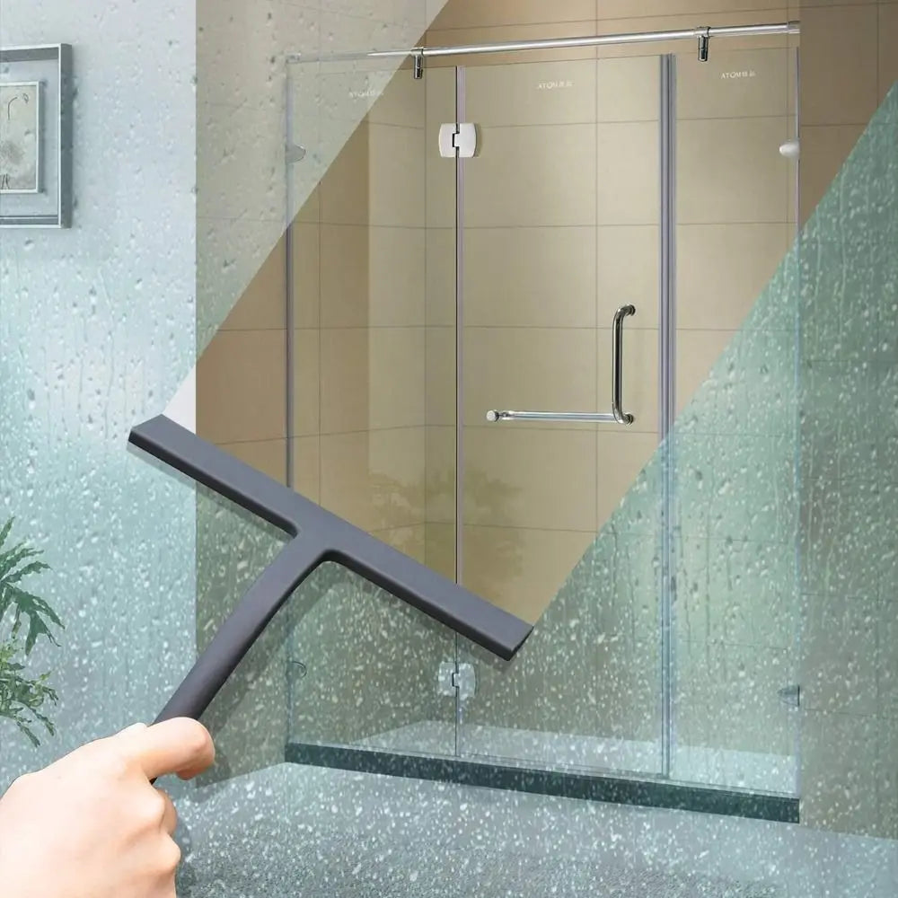 Matte Black Shower Squeegee Silicone Material Streak Free Glass Wiper With Handle Hanging Holder Silicone Squeegee