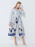 DEVCHATA Women's Luxury Fall Winter Long Maxi Dresses New Jacquard Party Fashion Long Sleeve Dress Lady Evening Clothing