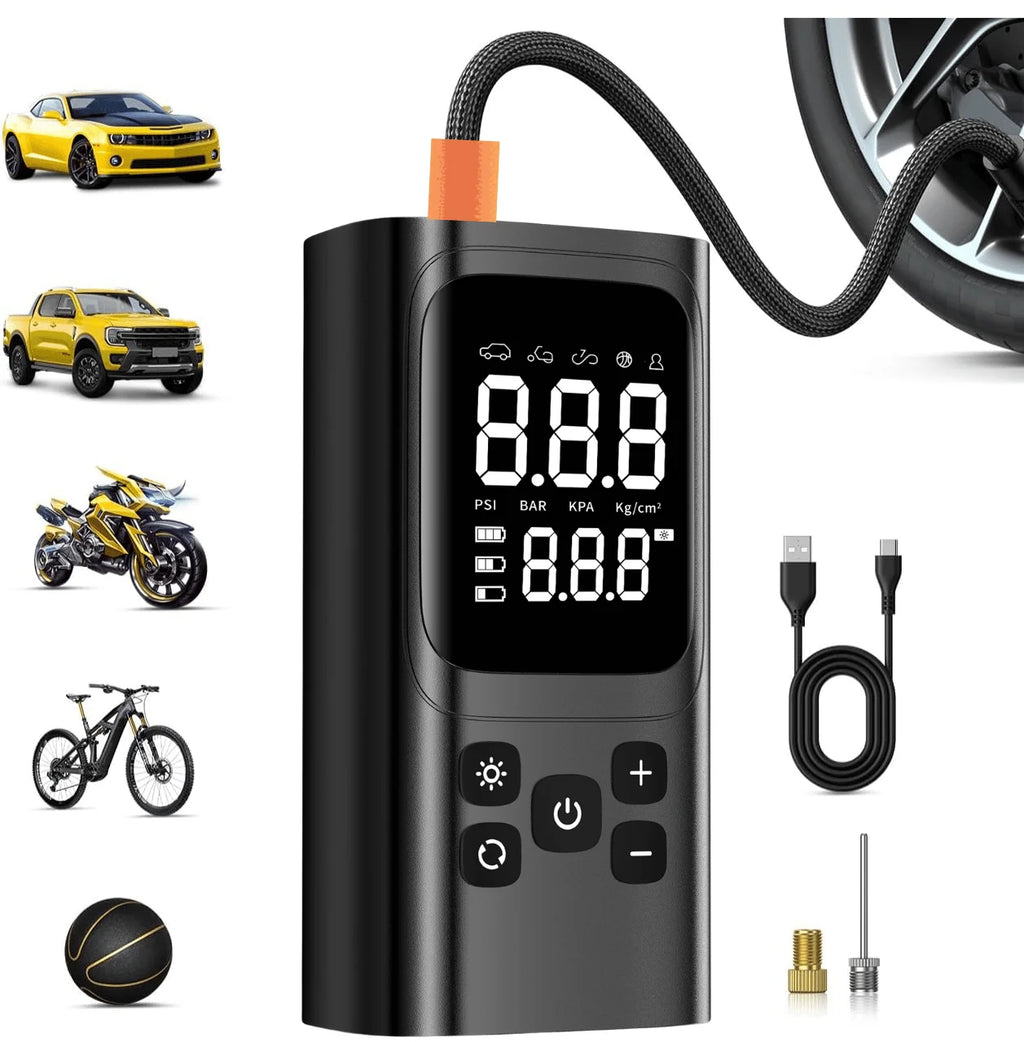 Portable Tire Inflator Air Compressor Electric Air Pump with Digital Pressure Display for Car Bike Motorcycle Ball Inflatables Compact Air Compressor for Home Travel Emergency Use
