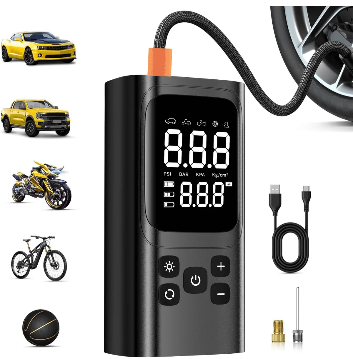Portable Tire Inflator Air Compressor Electric Air Pump with Digital Pressure Display for Car Bike Motorcycle Ball Inflatables Compact Air Compressor for Home Travel Emergency Use