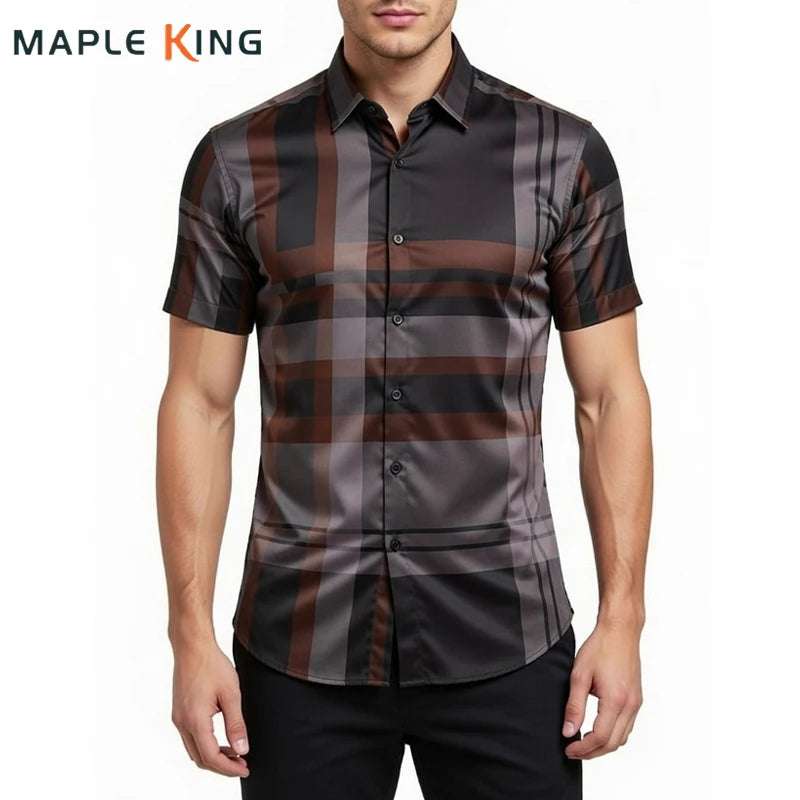 Summer Business Social Chemise Homme Casual Party Short Sleeve Striped Shirt Men Dress Luxury Button Up Fashion Mens Clothes
