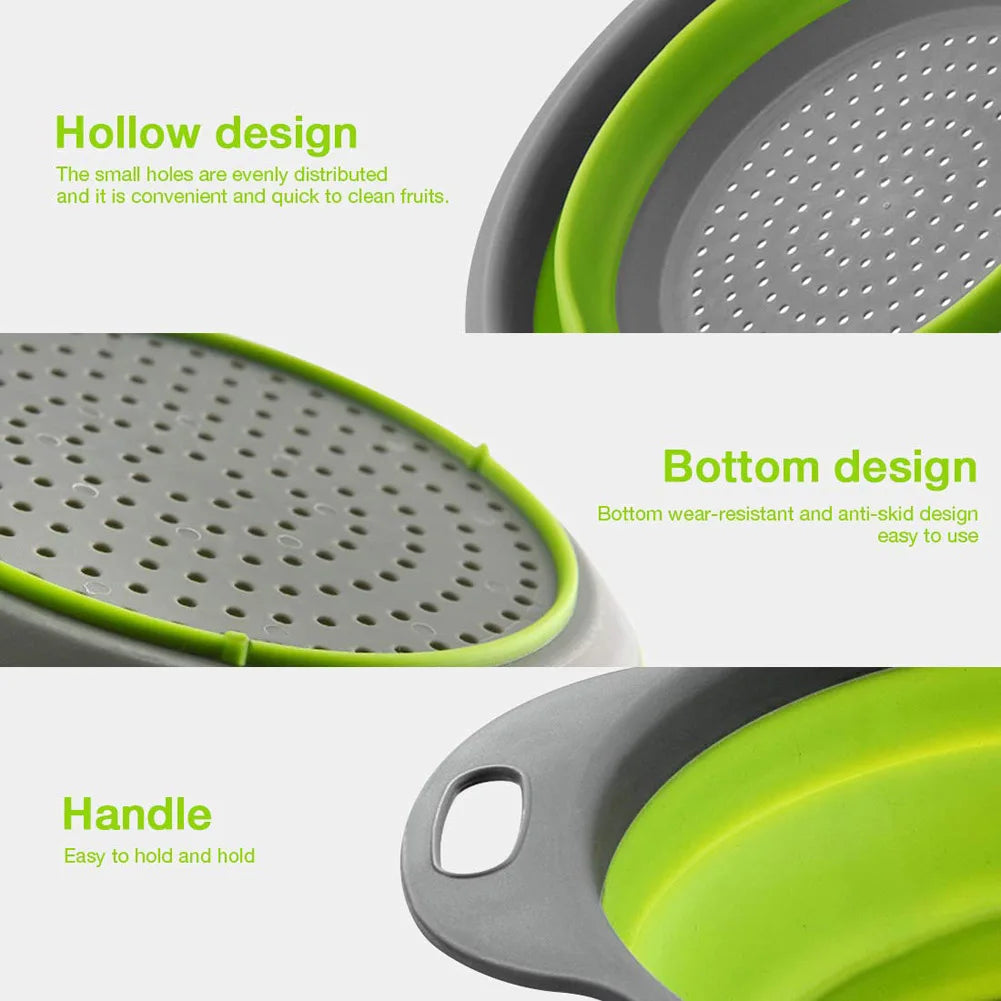 Silicone Vegetable and Fruit Cleaning and Drainage Basket  Cleaning Basket 1PCS Folding Water Filter Net Kitchen Gadgets