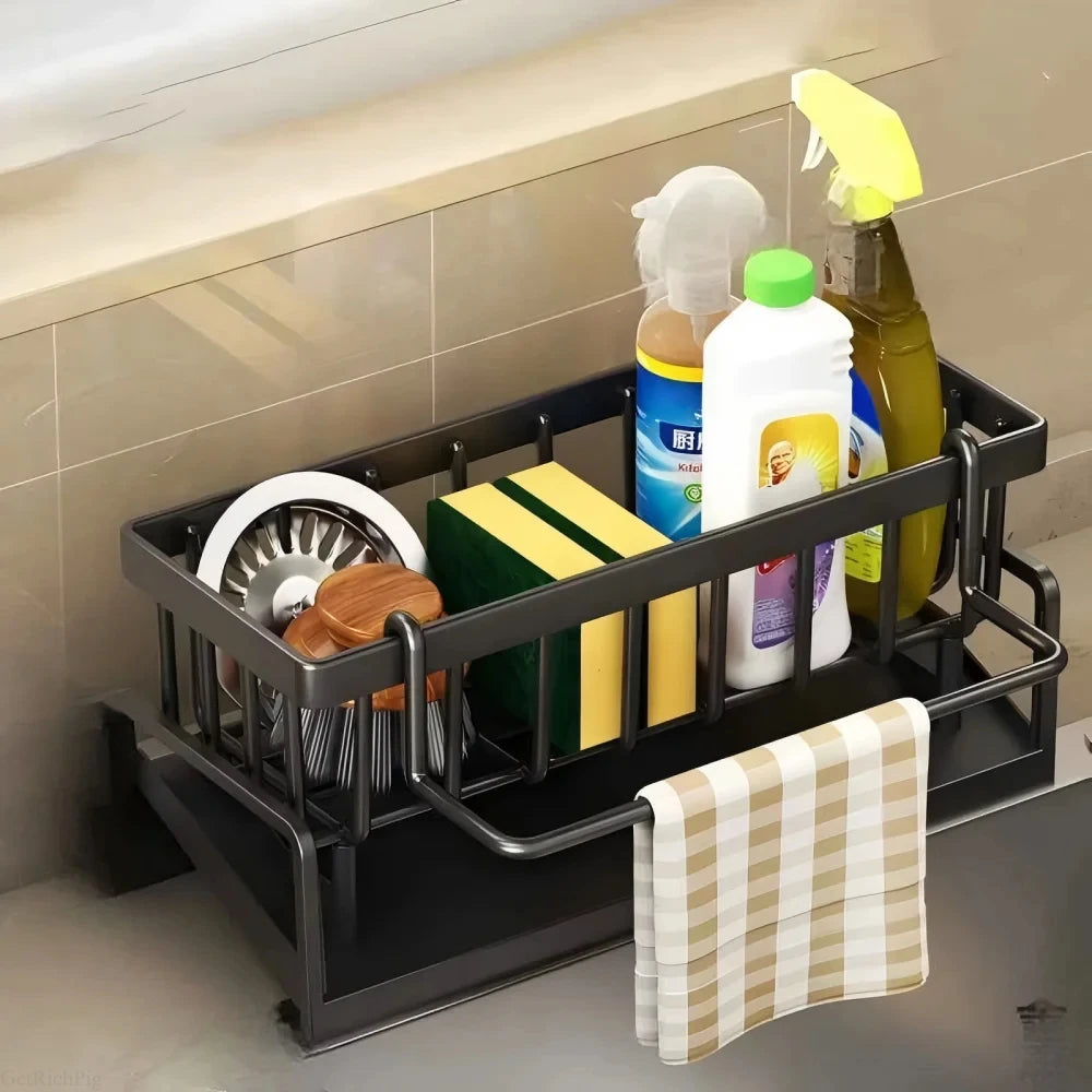 Compact Tap-Mounted Spice Shelf – Sink Organizer with Drainage Rack – Space-Saving Kitchen Storage for Utensils/Accessories