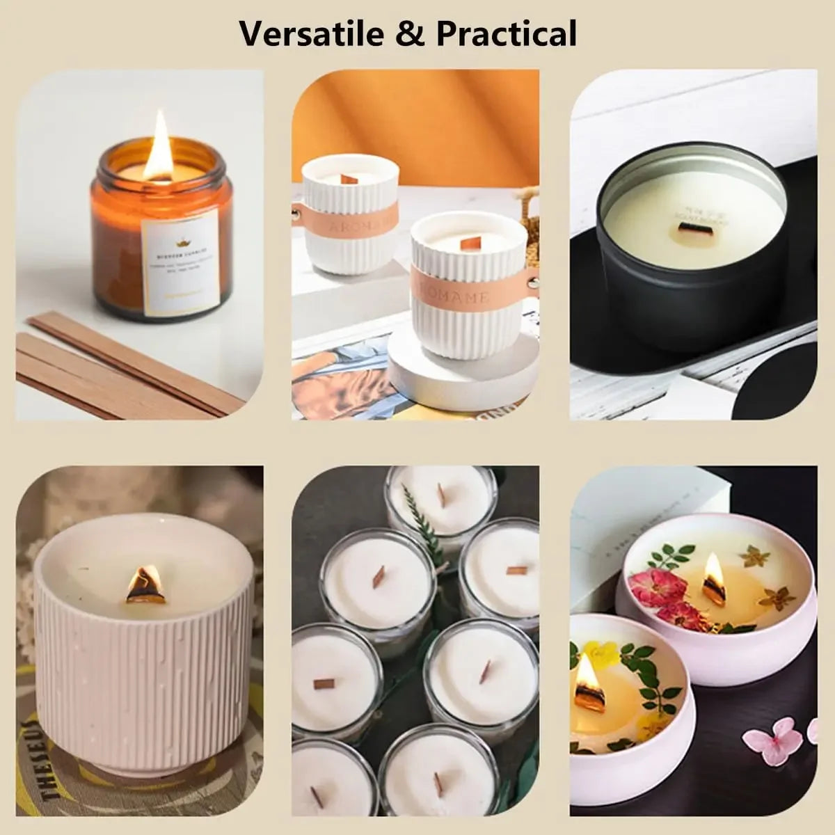 Handmade Soy Wax Candle Wooden Wick DIY Aromatherapy Candle Single Direction Wick Paraffin Wax Candle Crafting Guide