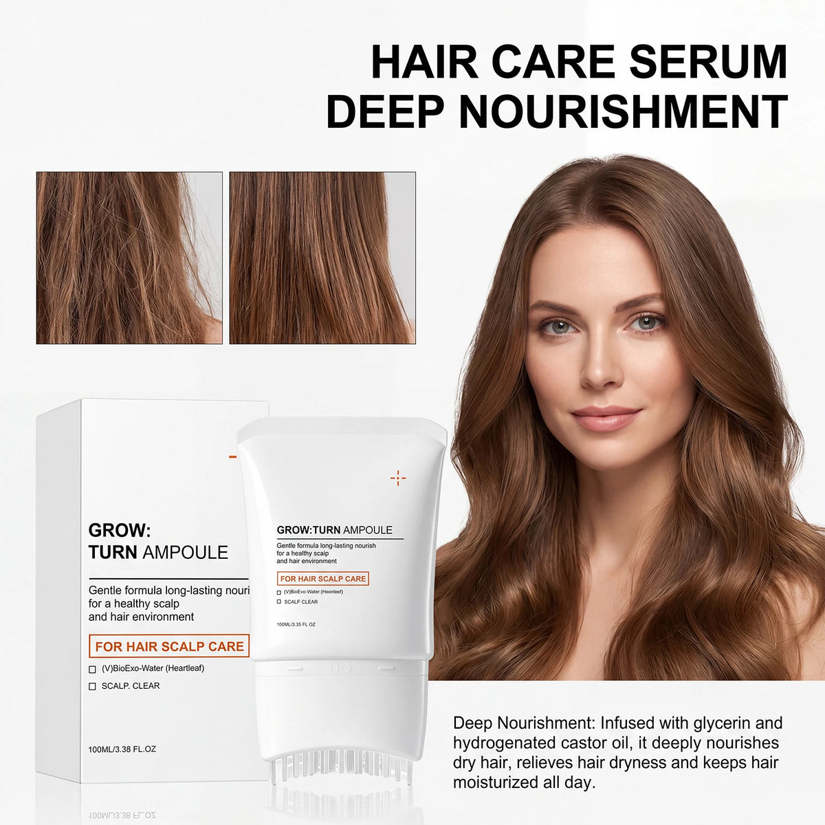Volumizing Hair Serum with Brush Deep Nourishing Smoothing Scalp Care Essence for Dry Hair Lightweight Non-Greasy