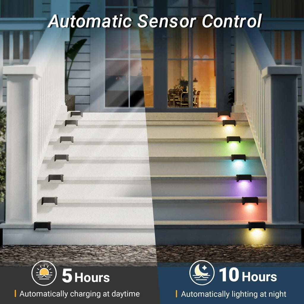 8pcs Solar Deck Lights Warm White LED Solar Step Lamp Path Stair Outdoor Garden Lights Balcony Decor for Patio Stair Fence Light