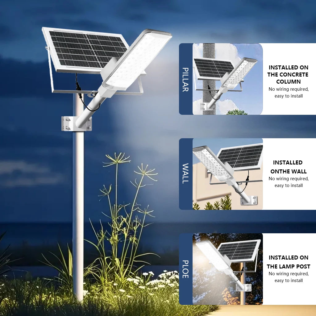 IP68 Waterproof Outdoor Solar Street Lamp, with a Brightness of 8000LM and a 320° Wide-Angle Illumination Range