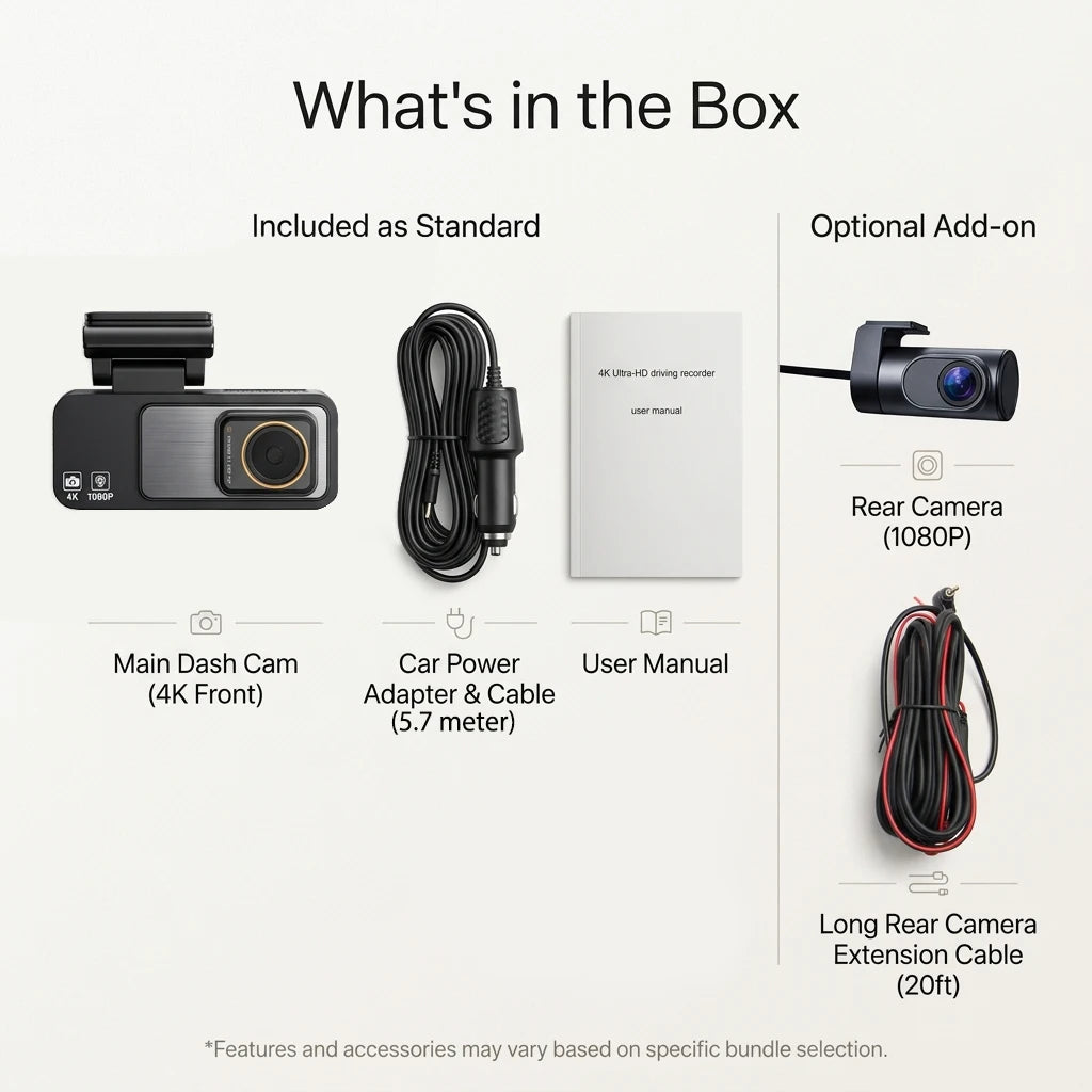 Dash Cam Dual Lens 4K UHD Recording Car DVR GPS WDR Night Vision Video Recorder Wi-Fi Room Black Box 1080P Rear View Camera