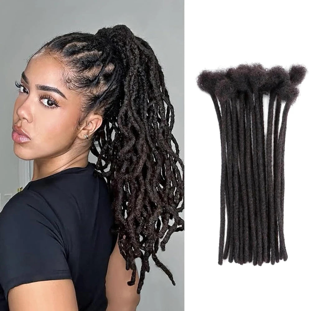 0.6 Cm Real Human Hair Dreadlock Extensions 4-18 Inch 10/40/70 Strands Full Handmade Locs Soft Natural Bulk Hair for Men Women