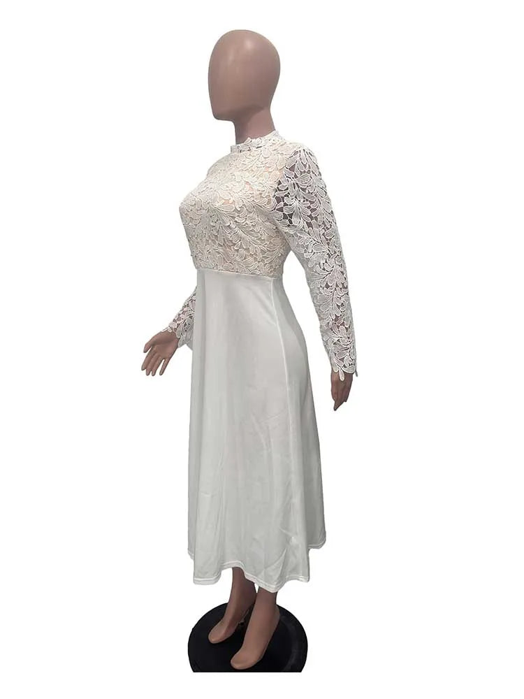 Elegant Party Dresses Woman Fall Fashion Lace Long Sleeve See Through Dress Vintage Laides Evening Dress Wholesale Dropshipping