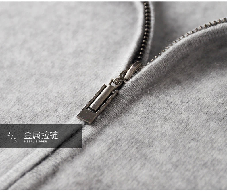 Hot Selling New Style Real Knitted Men's Cardigan Hooded Sweater Loose Full Sleeves Autumn and Winter Men's Pure Wool Sweater