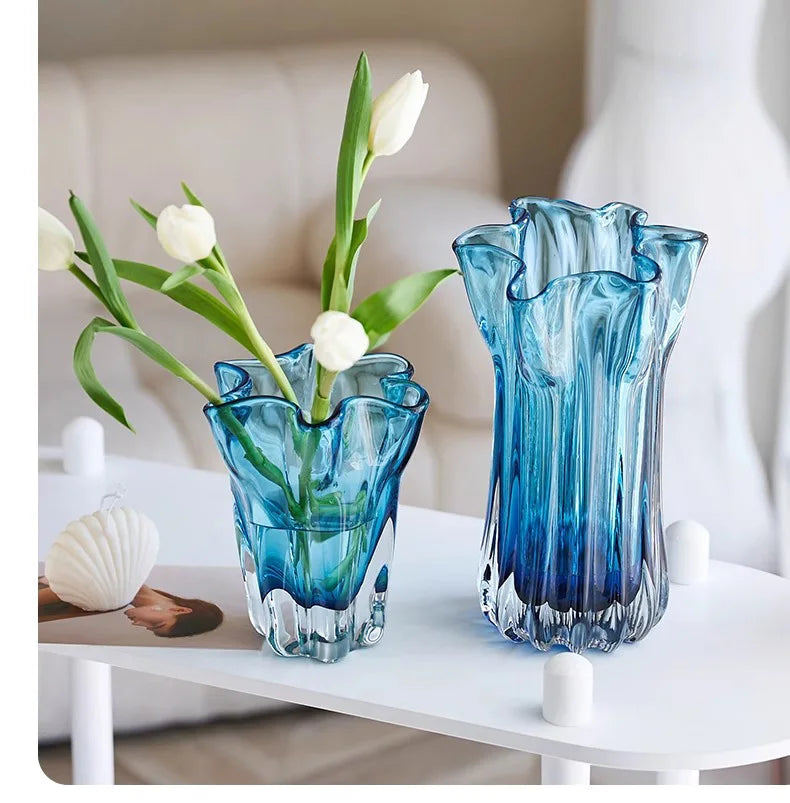 Transparent Blue Hydroponic Glass Vase Flower Pots Desk Decoration Flowers Arrangement Modern Floral Vases Room Aesthetic Decor