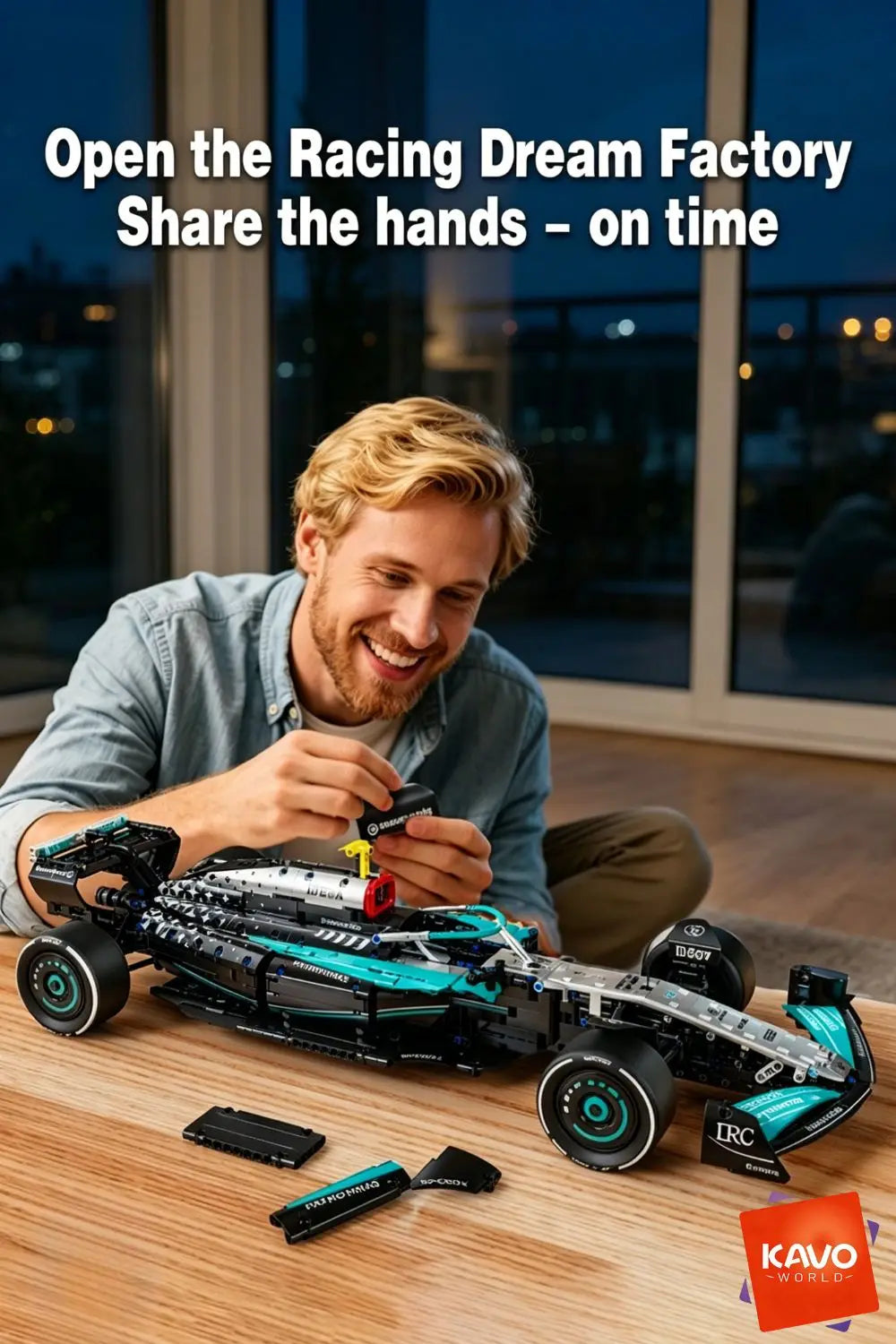 KAVOWORLD DIY Technical Champions Drift Racing Car Brick Model 1:8  Building Blocks Sports Car Puzzle Toys For Home Display Desktop Decor Interlocking Steering Mechanism Realistic Rear Wing Structure Birthday Christmas New Ye