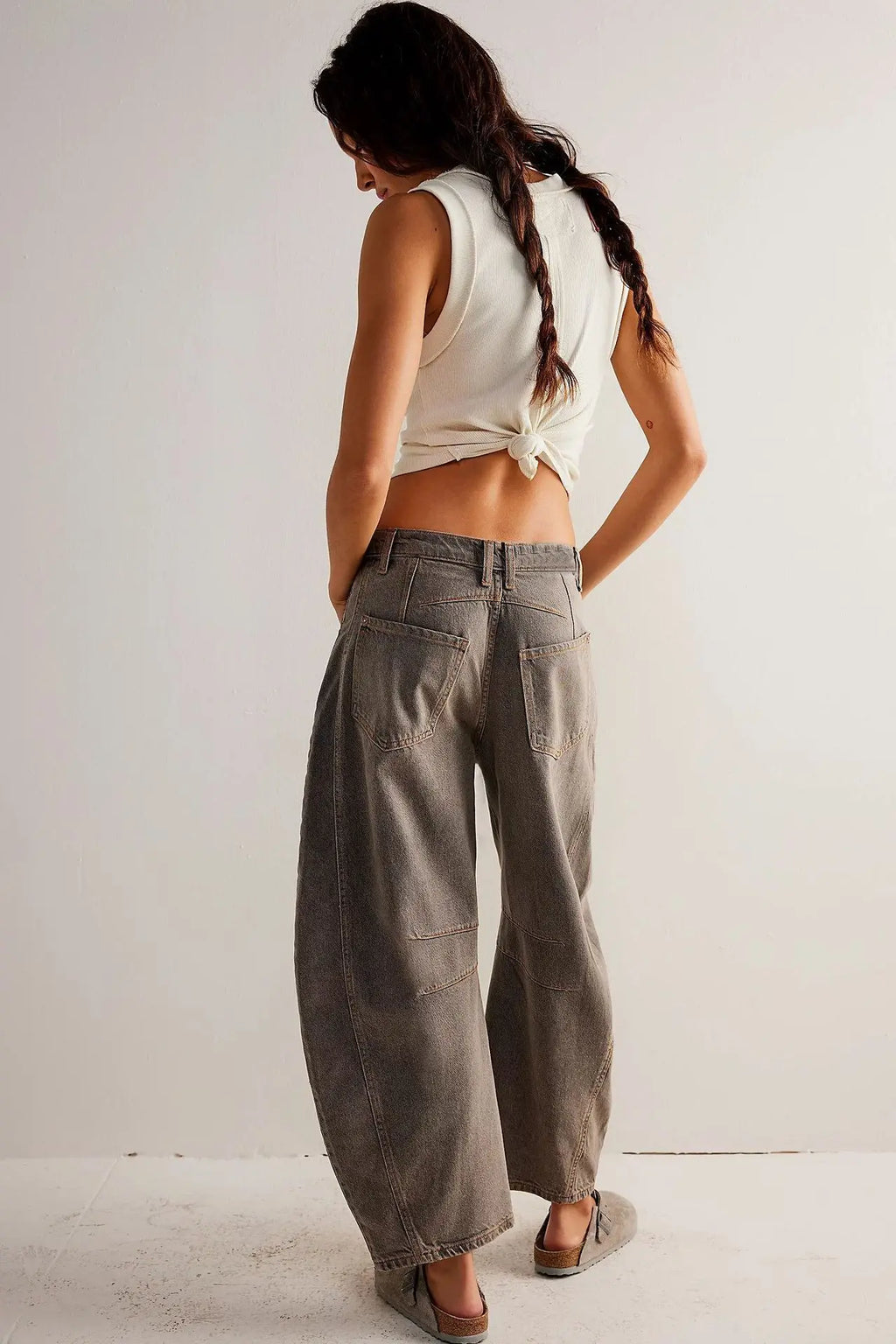 Cotton Denim Long Jeans for Women Trousers Casual High Waisted Jeans Cropped Pants Spring Summer Boho Beach Ladies Baggy Jeans
