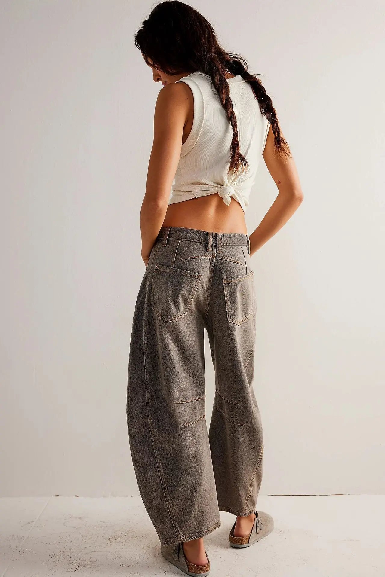 Cotton Denim Long Jeans for Women Trousers Casual High Waisted Jeans Cropped Pants Spring Summer Boho Beach Ladies Baggy Jeans