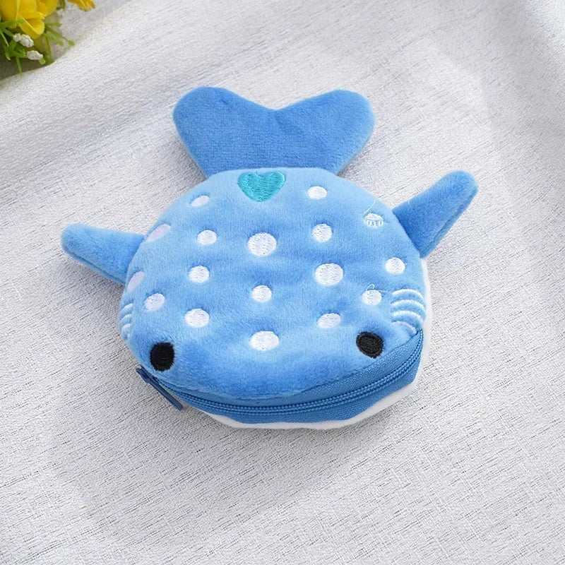 Cartoon Cute Whale Shark Coin Purse Kawaii Wallet Portable Plush Coin Bag Key Earphone Coin Organizer Pouch Zipper Bag