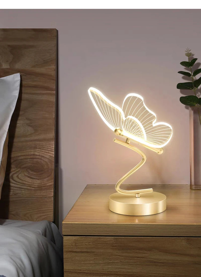 LED Table Lamp Indoor Lighting Switch Button Home Decoration Bedroom Bedside Living Room Restaurant Nordic Butterfly Desk Lamps