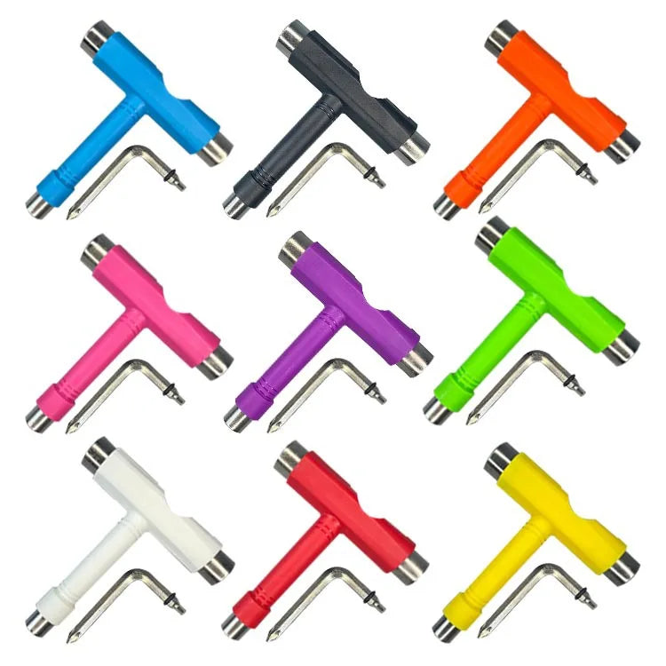 Skate Tools Multi-Function Portable Skateboard T Shape Accessory with Allen Key Phillips Head Wrench Screwdriver Tools Parts