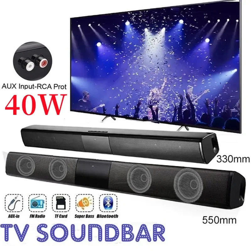 40W Soundbar TV Portable Bluetooth-compatible Speaker Sound Bar Wireless Column Home Theater Sound System RCA AUX For TV PC