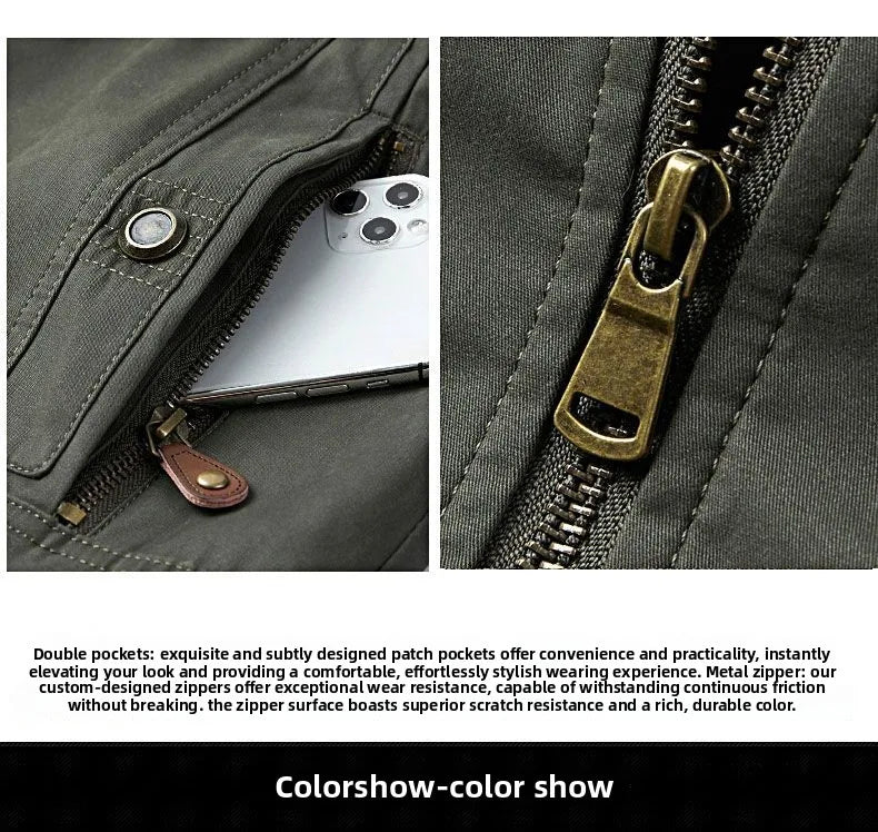 Autumn Winter Men's Cotton Thick Warm Fleece Jackets Stand Collar Fleece Lined Outdoor Workwear Warm Casual Style New Arrival