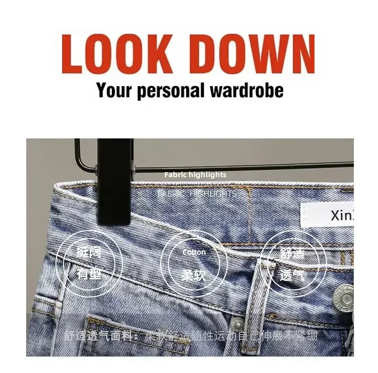 Trendy Blue Denim Shorts For Men Casual Style Slim Fit Korean Version Ripped Pockets Summer Lightweight Trousers