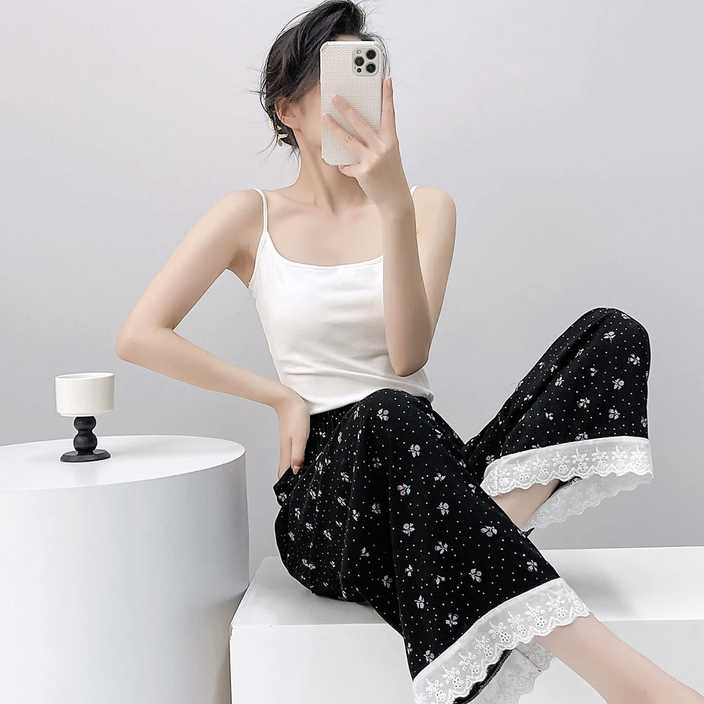 Women Pajama Printed Loose Night Bottoms Viscose Pants Female Outwear Pants Loungewear Home Pants 2026 New Summer Sleeping Wear