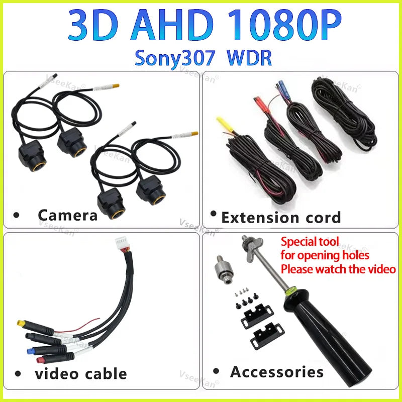 360°Panoramic Camera For Android auto system 360APP Front/Rear/Left/Right HD Camera AHD1080P With camera dedicated hole opener