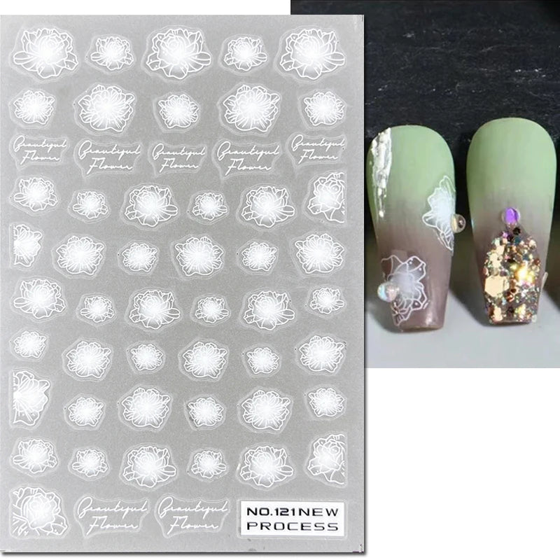 3d Nail Art Ultrathin Decals Blue Pink Blossom Florals Flowers Leaves Nail Stickers Decoration For Nail Tips Beauty