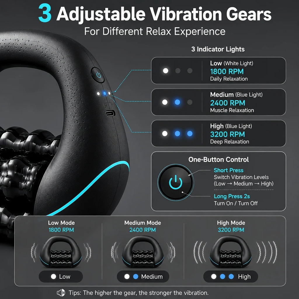 Handheld Electric Roller Impact Massager Rechargeable Portable Massage Device Suitable for Shoulder Back Leg Arm Full Body