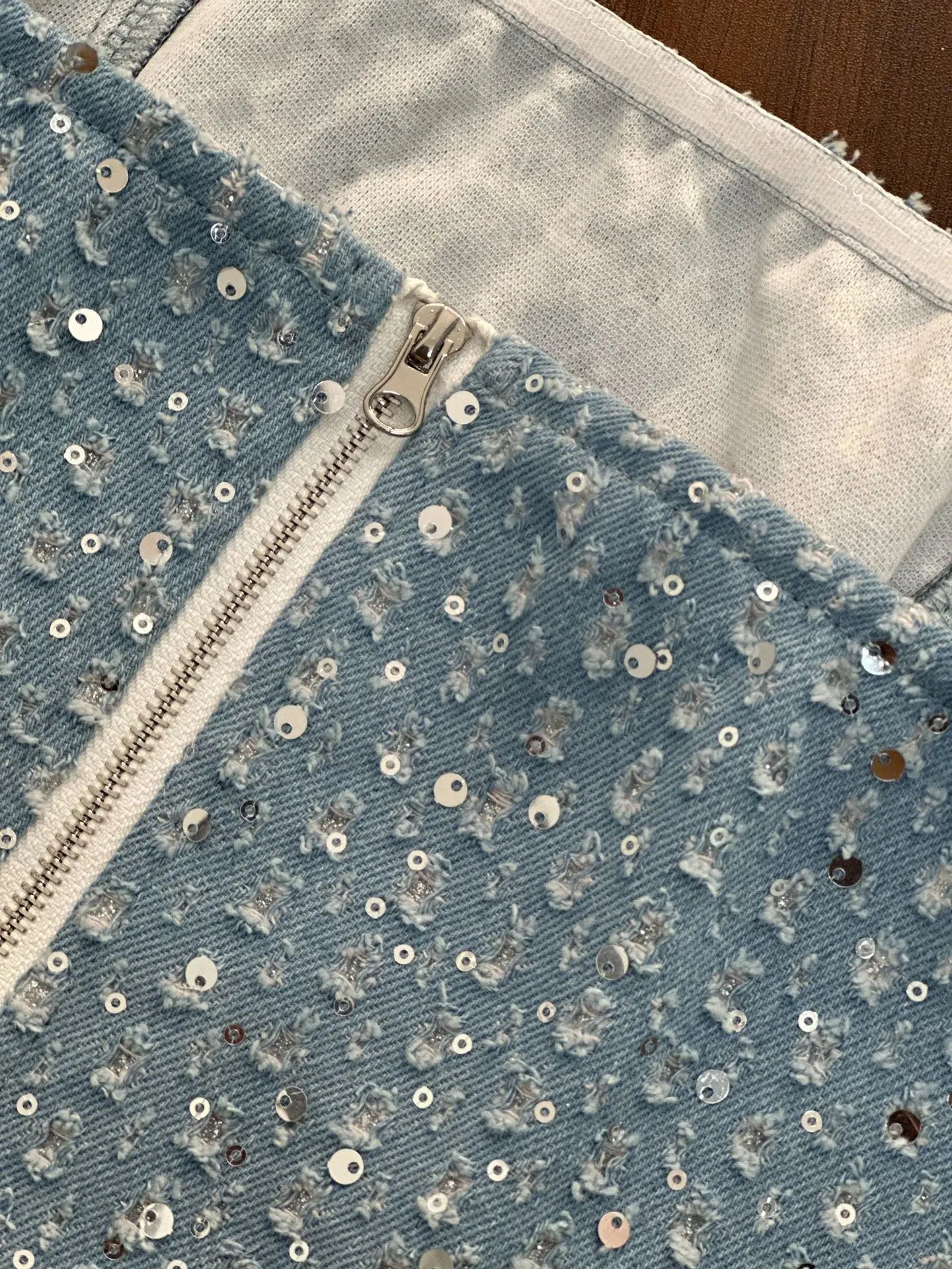 Fashion Sequins Denim Set Women Strapless Tunic Waist Crop Top and Wide Leg Pant Suit 2024 New 2 Piece Sets Outfits Tracksuit