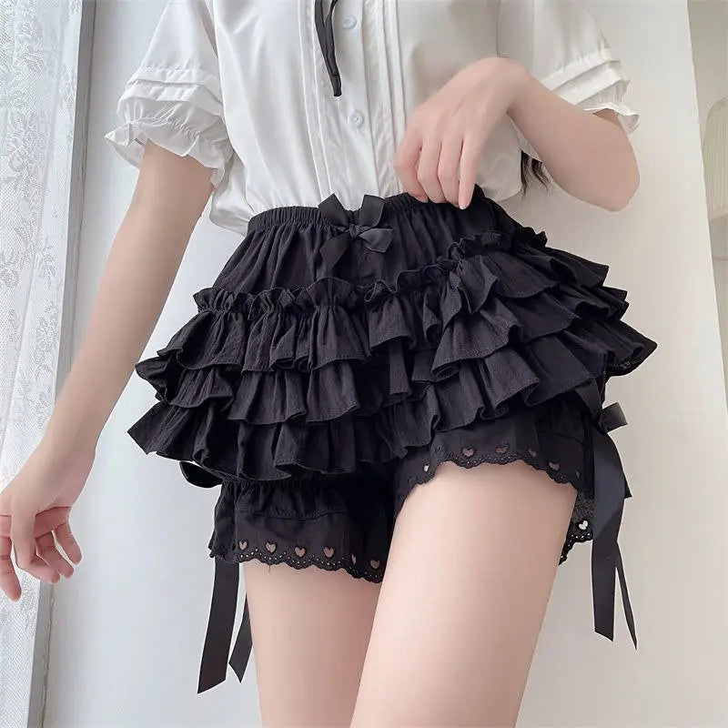 Coquette Y2K Fairy 00s Retro Kawaii Multi-layers Ruffles Bloomers Cutest Vintage Japanese Style Frill Lace Shorts Women Costume