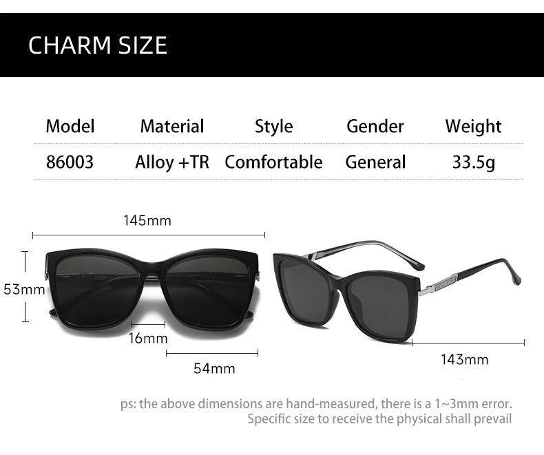 VICKY Fashion New Design TR90 Polarized Magnetic Clip-on Sunglasses Men and Women Polarized Sunglasses Optical Myopia Glasses
