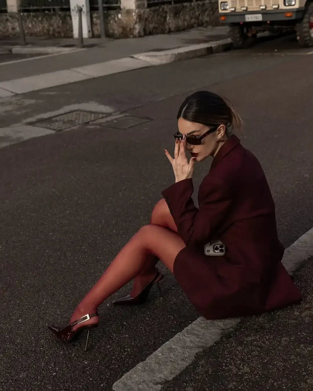 Burgundy Slim Fit Women Blazer Notched Lapel Single Breasted With Pockets Loose Hem Elegant Coat Banquet Outfit Female Clothing