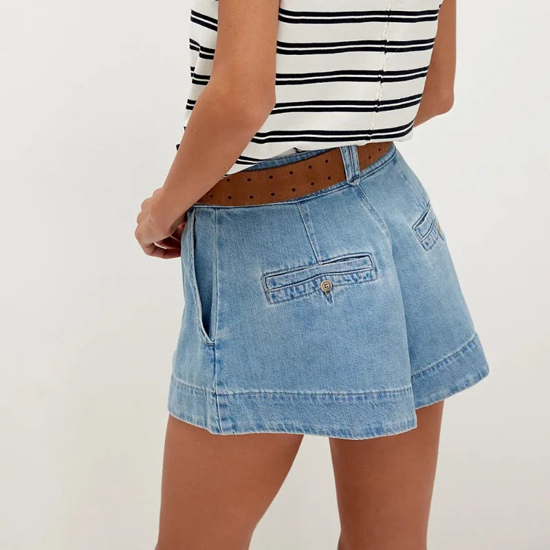 2026 Summer New Denim Shorts Women Casual Loose High Waist Washed Pocket Wide Leg Short Jeans for Streetwear Daily Wear