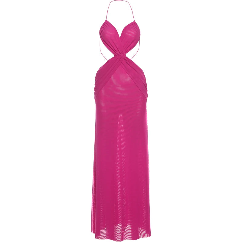 Nibber Waistless Ruched Sexy Dress Women Coquette V Neck Cross Backless Sleeveless Ruffles Splits Prom Party Hipster Vestidos