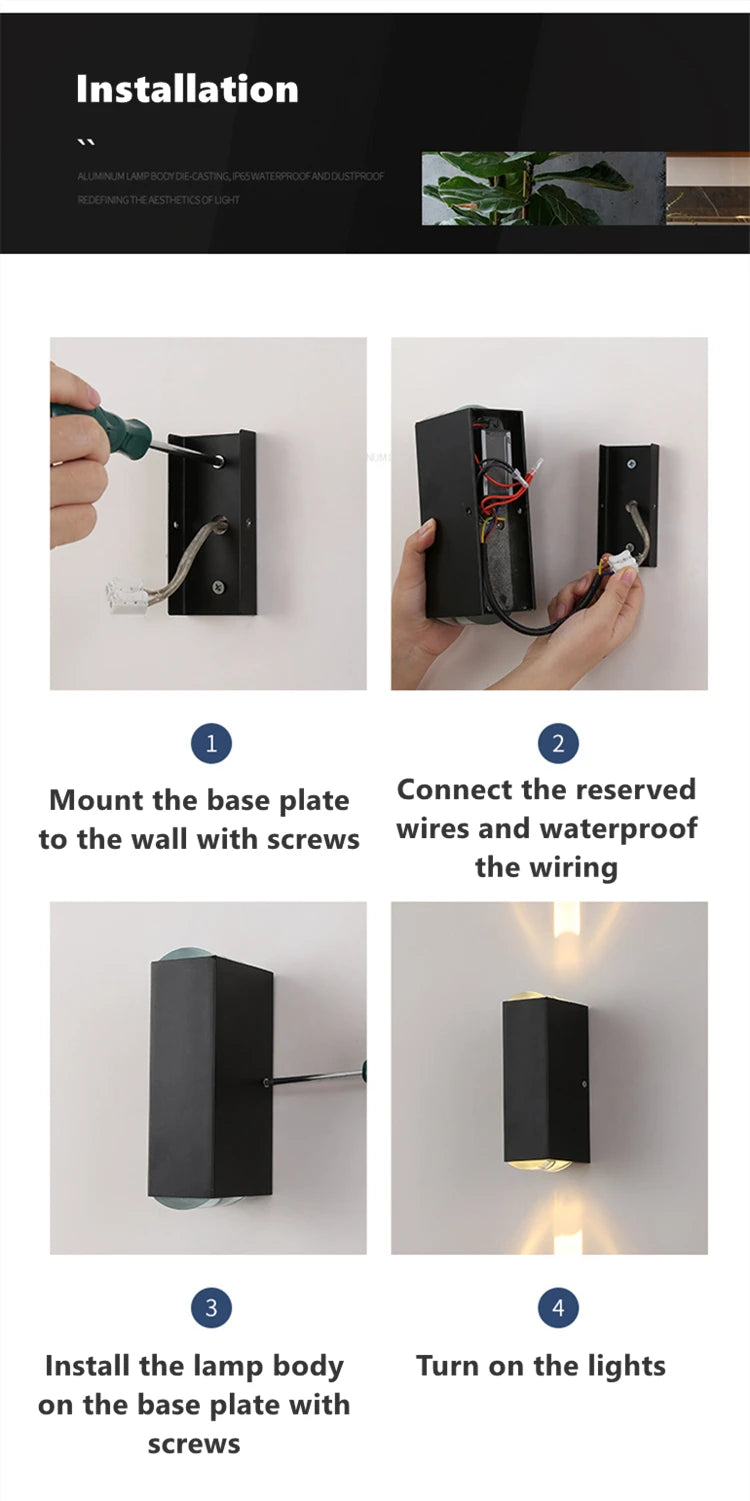 6W 10W 20W Outdoor LED Wall Lights Up and Down Narrow Beam COB Aluminium Wall Sconces Porch Light Garden Waterproof Spotlight