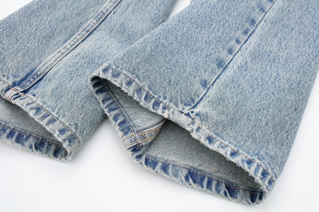 Jeans For Women 2024 Denim Solid Loose Zipper Fly Female Hole Trouser Pockets Wild Basic Commute Woman Wide Leg Long Pant