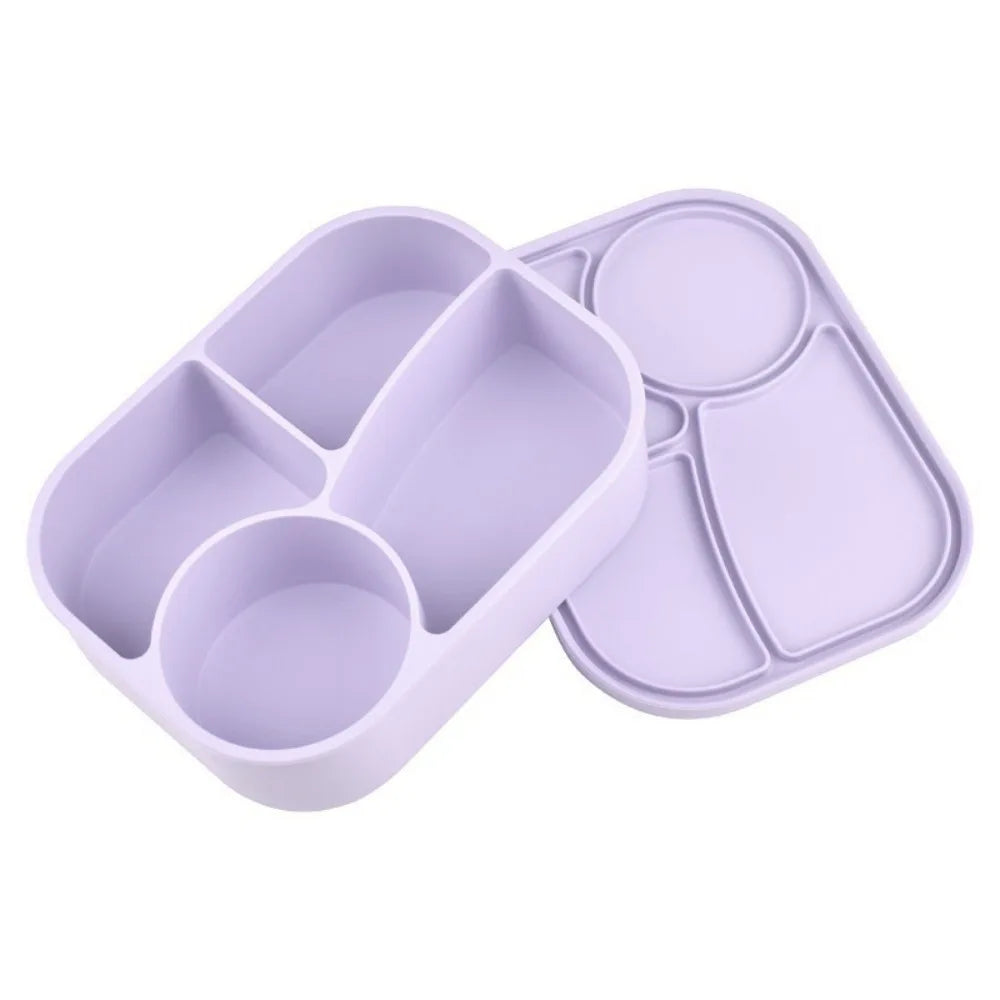 Rectangular Silicone 4 Grid Lunch Box Heat Resistant Leak Proof Lunch Container With Compartments Microwavable Food Box School