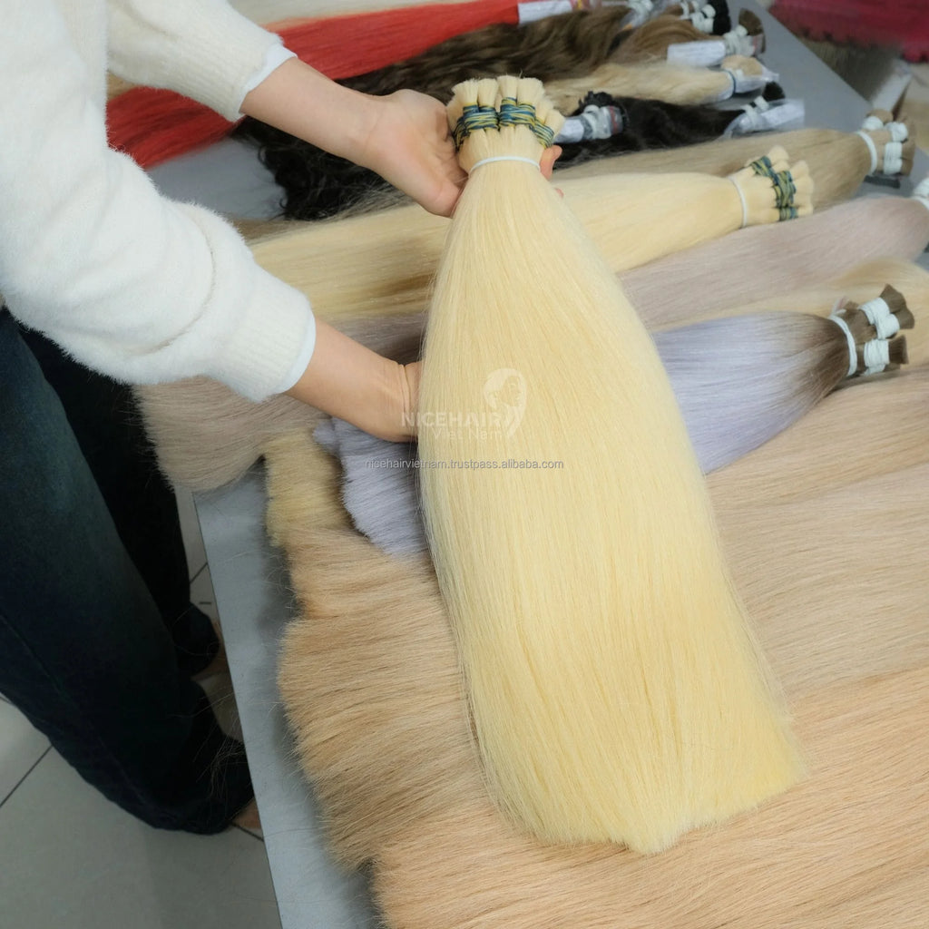 Human Hair Extensions Remy Bulk Blonde Single Drawn Wholesale Vietnamese Original 2026 NiceHairVietNam 100g