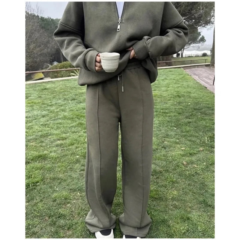 2025 Winter Casual New In Matching Sets 2 Pieces Set Woman Two Piece Outfits Women's Clothing Solid Color Pullover Long Sleeves