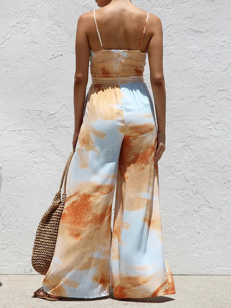 Wide Leg Pants Lace-Up Fashion Playsuits, Women Summer Holiday Sleeveless Chic Jumpsuits, 2025 Backless Simple Ladies Bodysuits