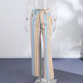 Street Fashion Stripe Women's Pants Zipper Button Pocket Wide Leg Multicolor Vertical Pants 2026 Spring Summer Lady Trousers